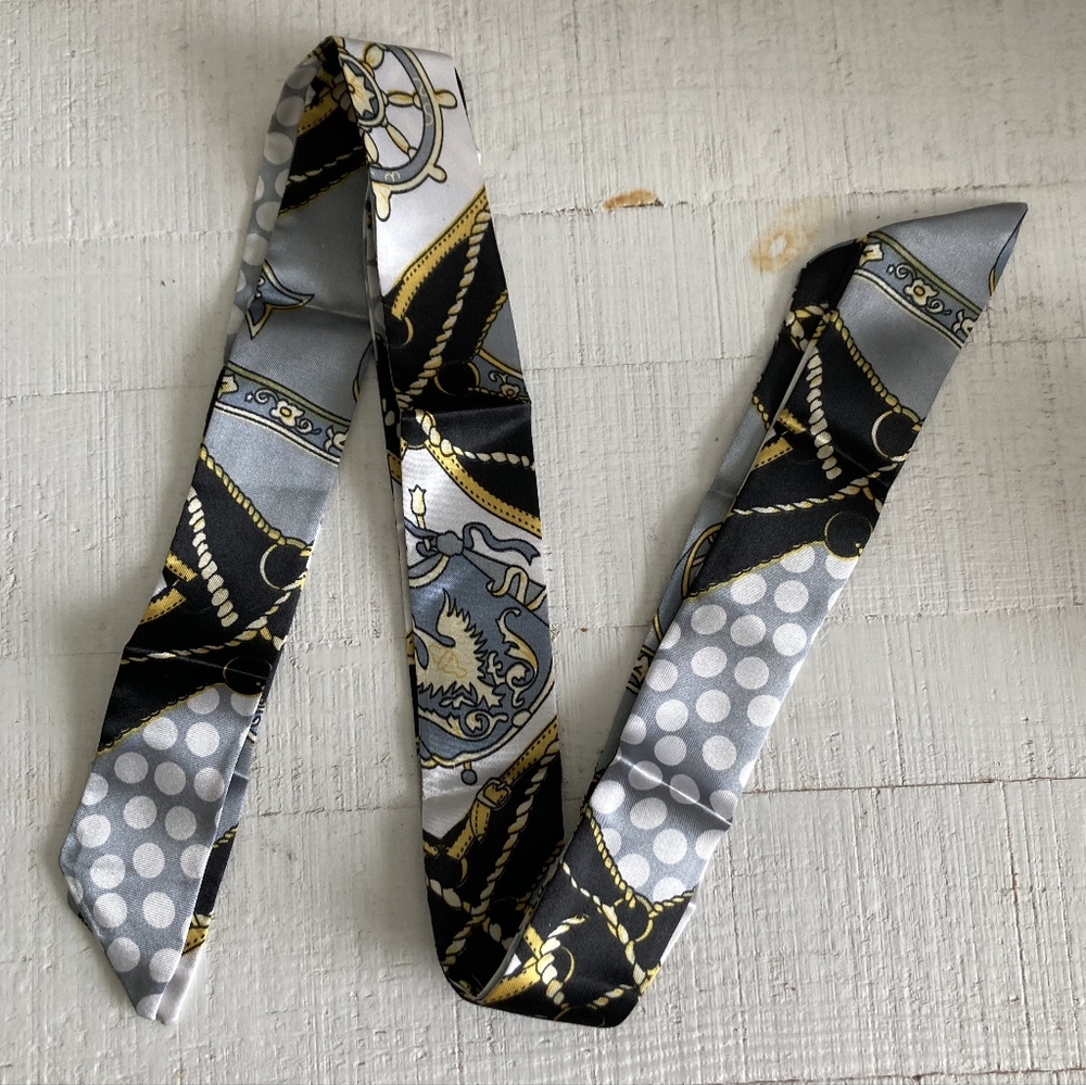 Twilly purse bag 2 pcs skinny scarf set Satin Old Money nautical Classic